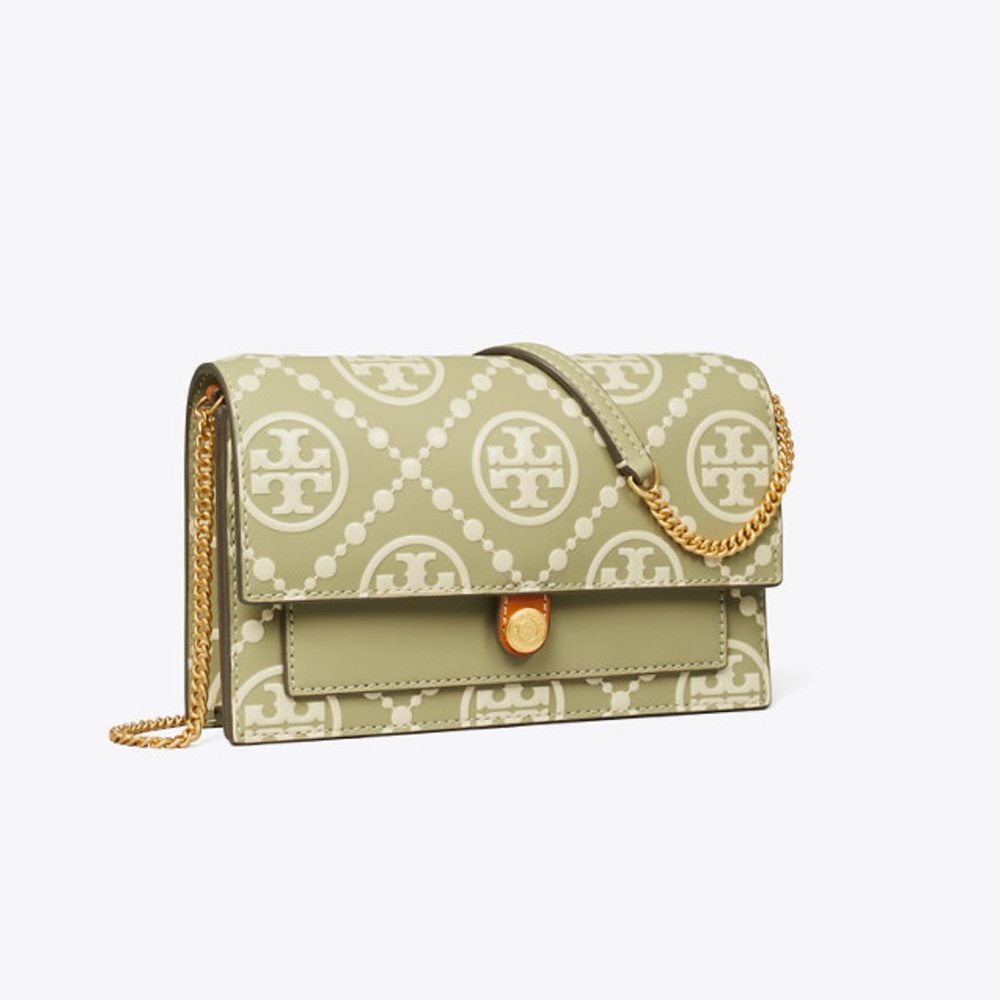Tory Burch T Monogram Chain Wallet Crossbody Bag NWT Olive Sprig